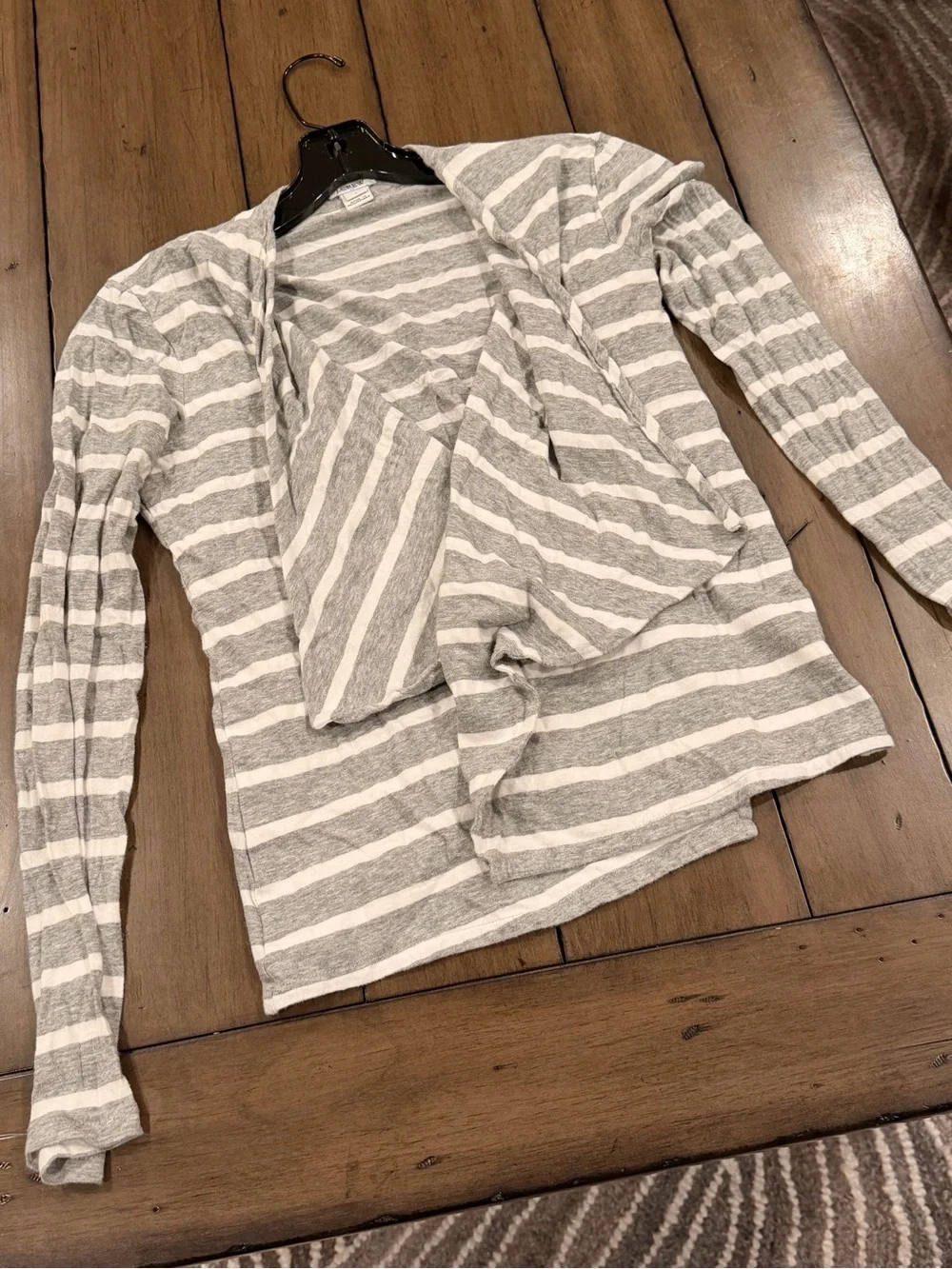 J. Crew Gray and White Striped Open-Front Cardigan T Shirt Cotton #449